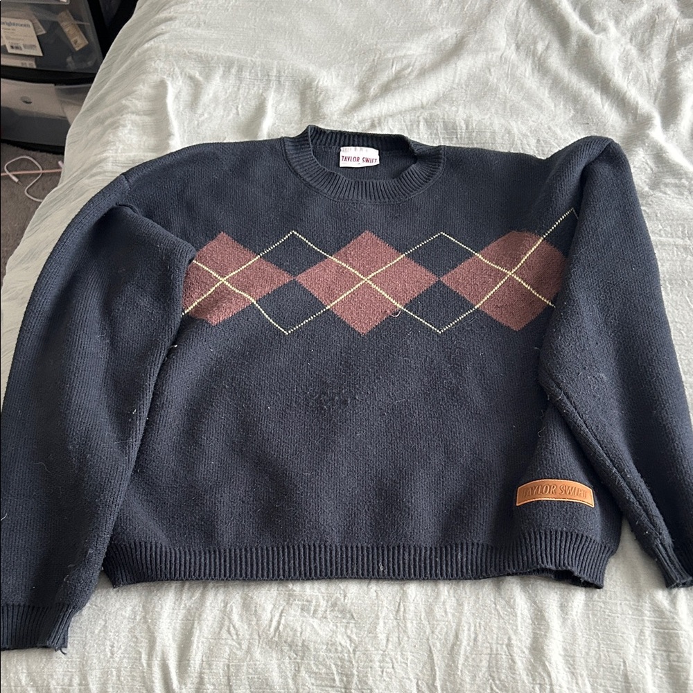 Taylor Swift All Too Well Navy Argyle Sweater